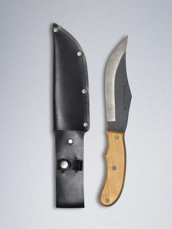 Handmade Forged Steel Knife with Wooden Handle & Leather Sheath
