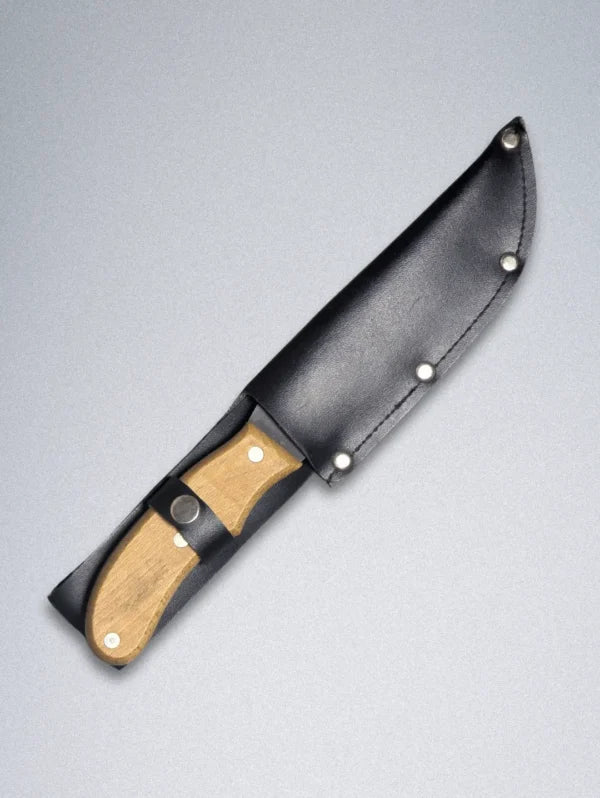 Handmade Forged Steel Knife with Wooden Handle & Leather Sheath