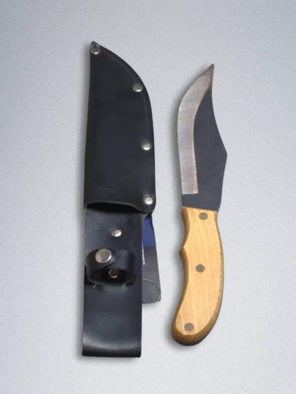 Handmade Forged Steel Knife with Wooden Handle & Leather Sheath