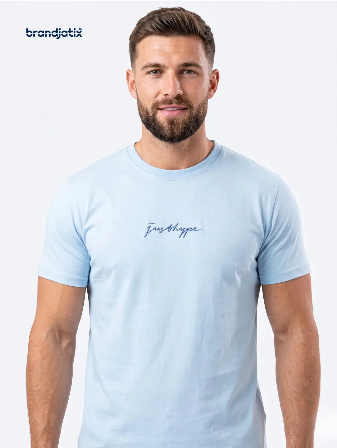 JustHype Men’s Essential Script T-Shirt | Sky Blue