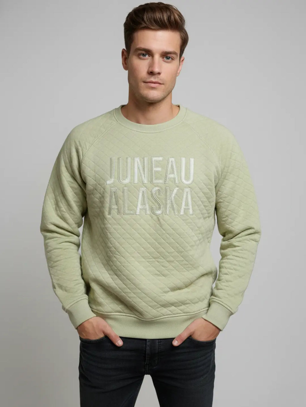 Men's Quilted Sweatshirt Juneau Alaska Embroidered