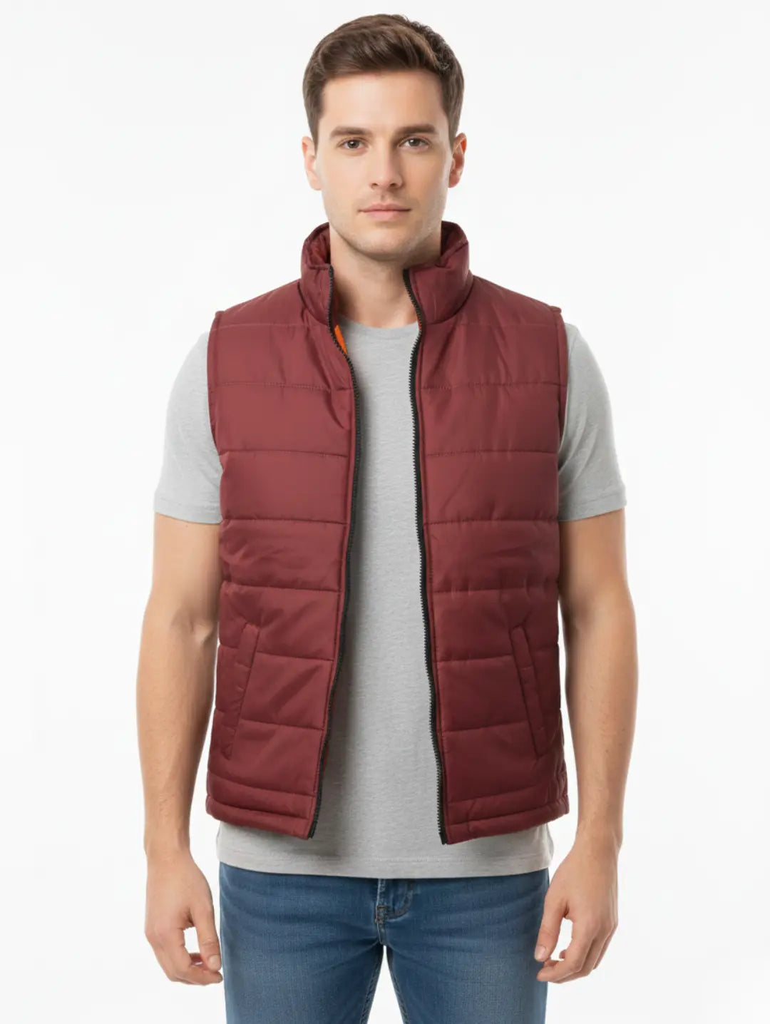 JB Men's Sleeveless Puffer Maroon Jacket