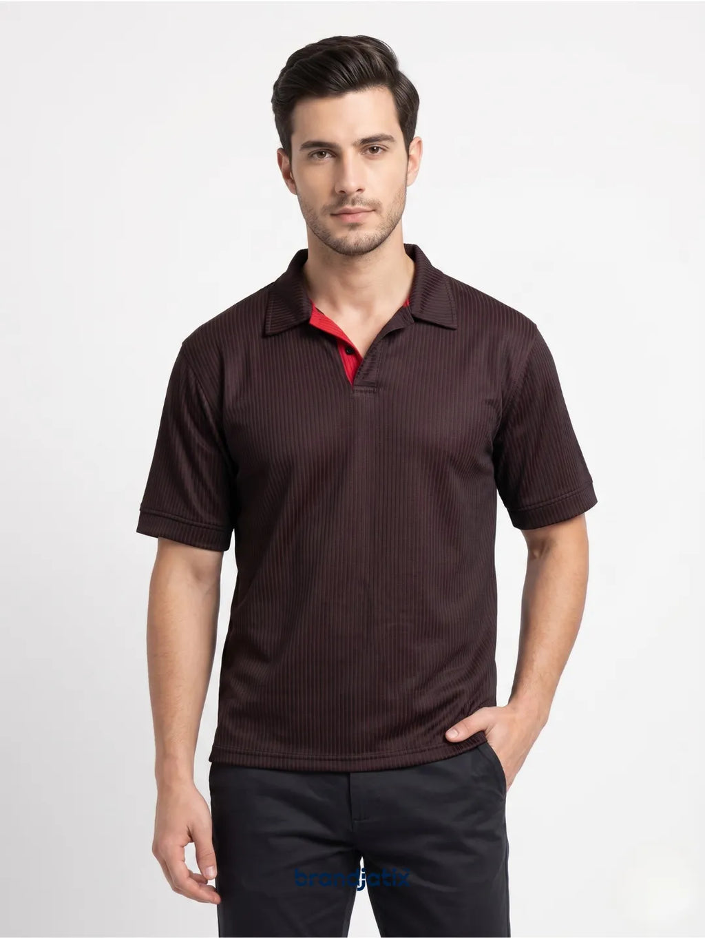 LDFY Cuban Collar Men's Shirt-Maroon-Red