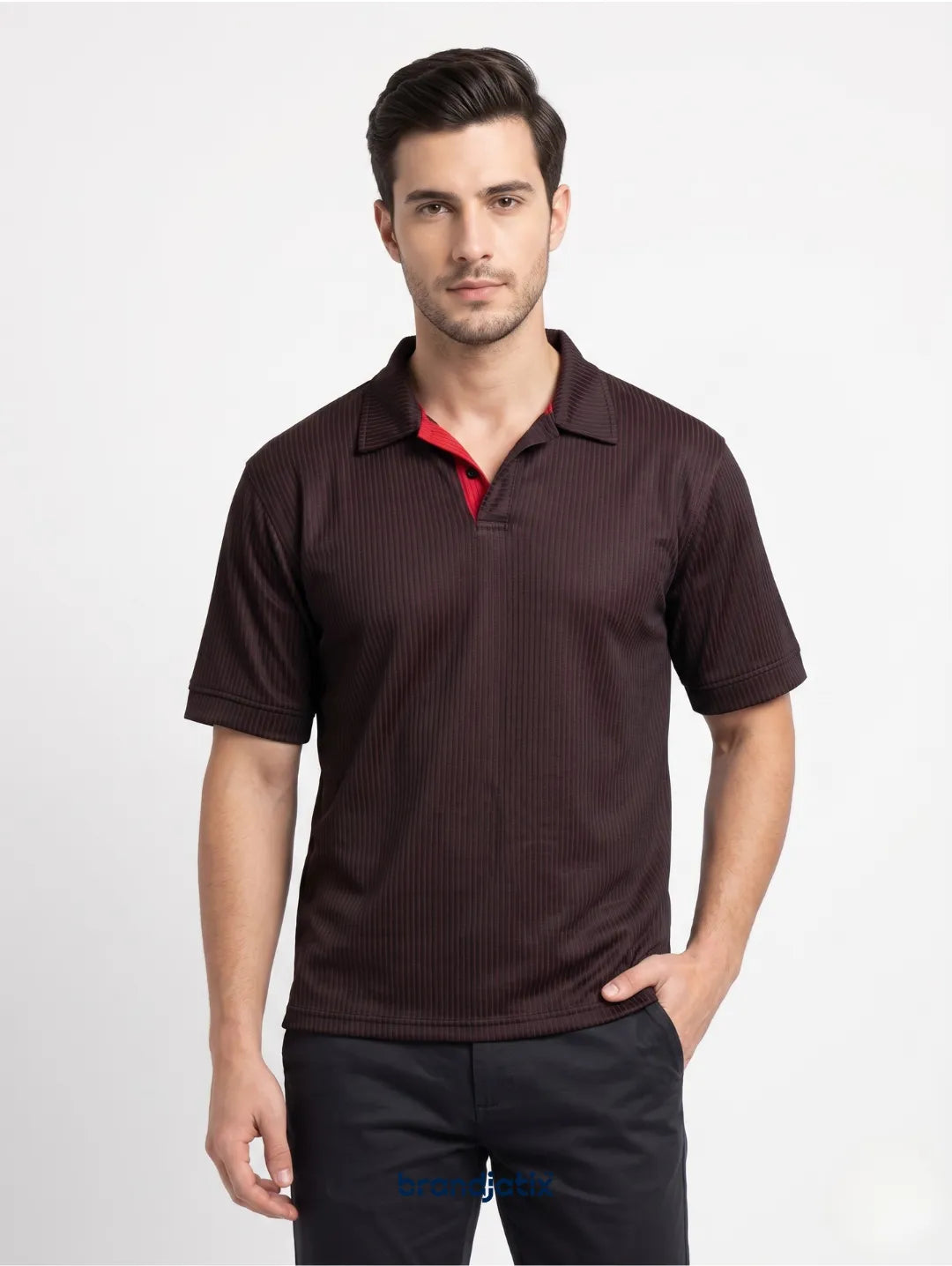 LDFY Cuban Collar Men's Shirt-Maroon-Red