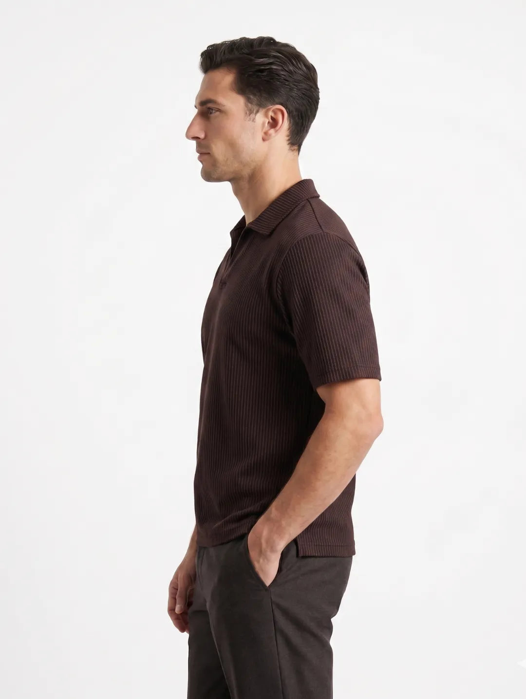 LDFY Cuban Collar Men's Shirt-Maroon-Red